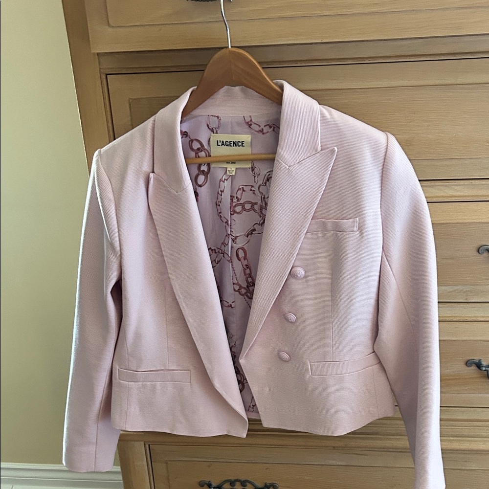 L'AGENCE Light Pink Cropped Double-Breasted Blazer